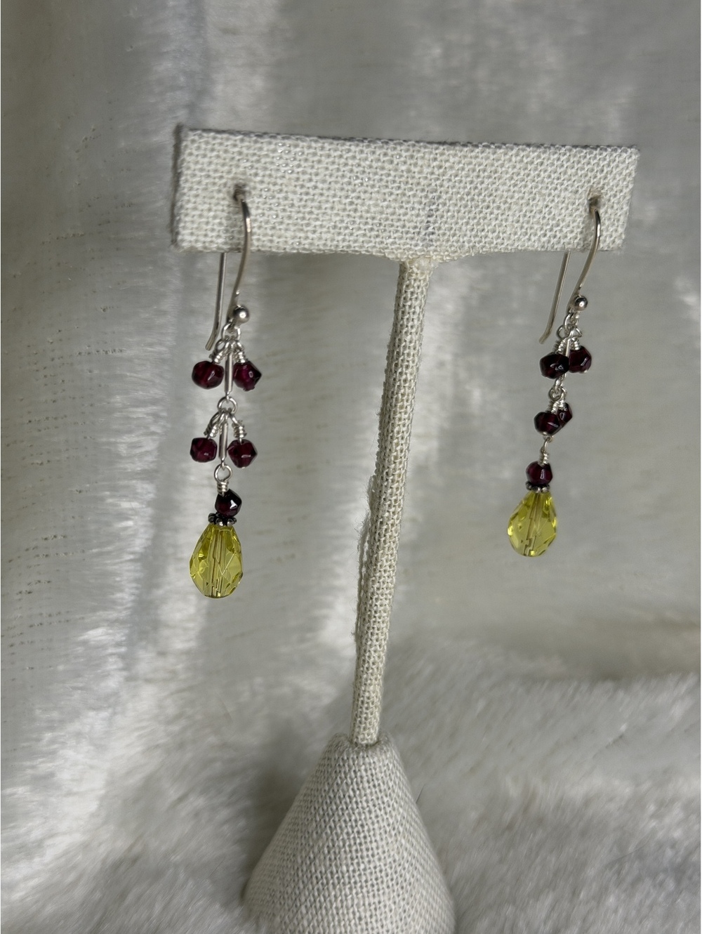 Rare Vintage Silpada Sterling Silver Garnet & Yellow Quartz Drop Earrings W1054